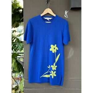 Melrose Silk Studio Womens Medium Silk Blue Floral Knit Sweater Pullover T-Shirt